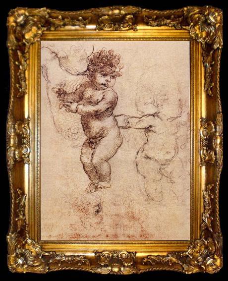 framed  LEONARDO da Vinci Studies of children, ta009-2